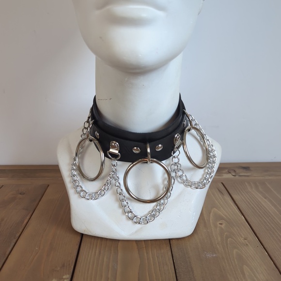 Jewelry - Black Faux Leather Goth Punk Chain Choker Necklace Collar